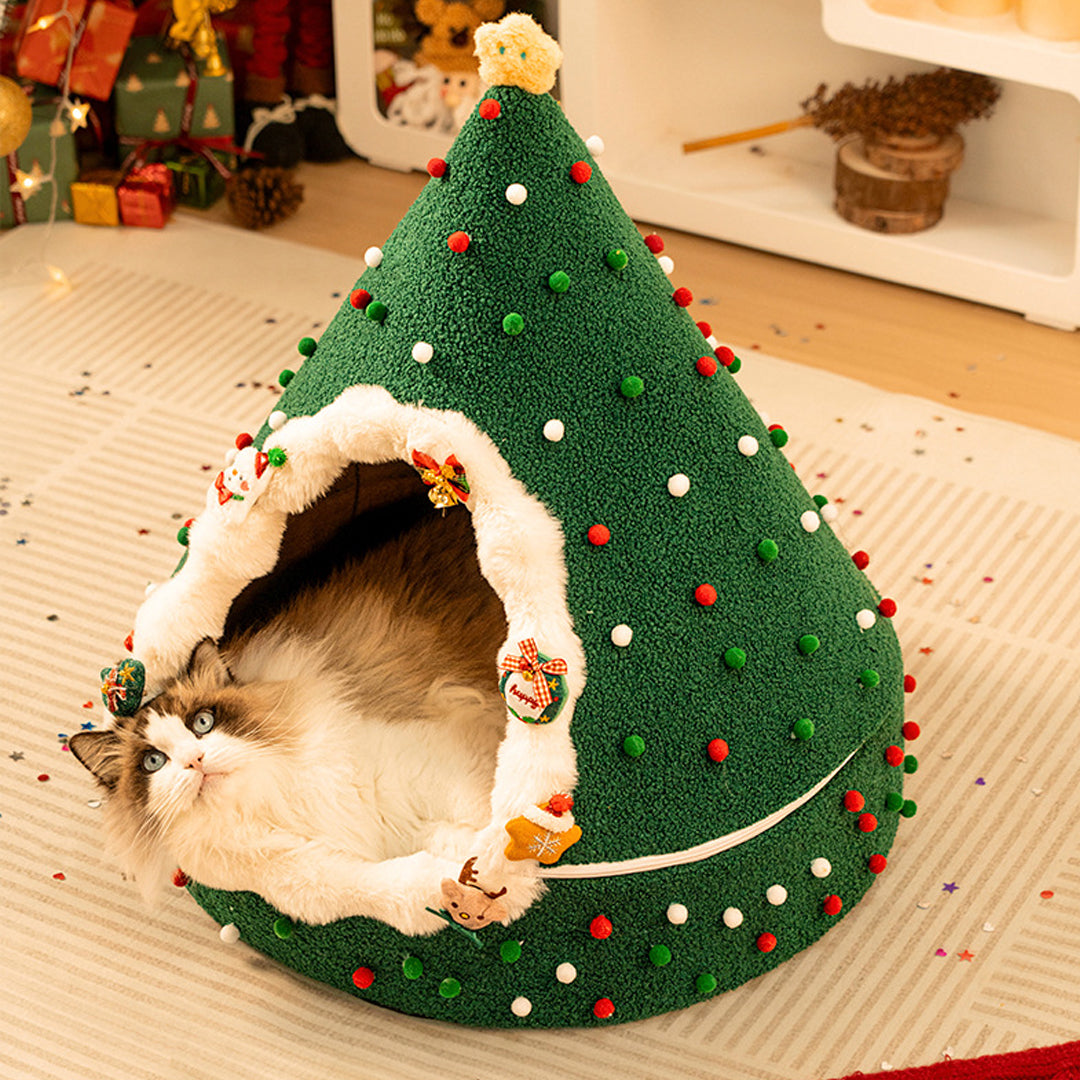 2-in-1 Convertible Christmas Tree Cat Bed