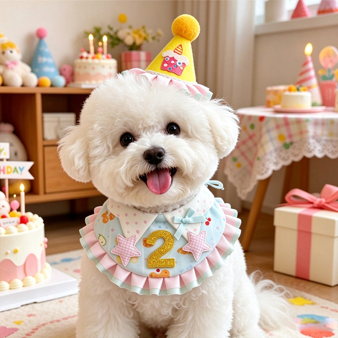 Birthday Party Hat & Number Bib Set for Pets