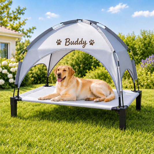 Personalized Elevated Dog Cot with Canopy