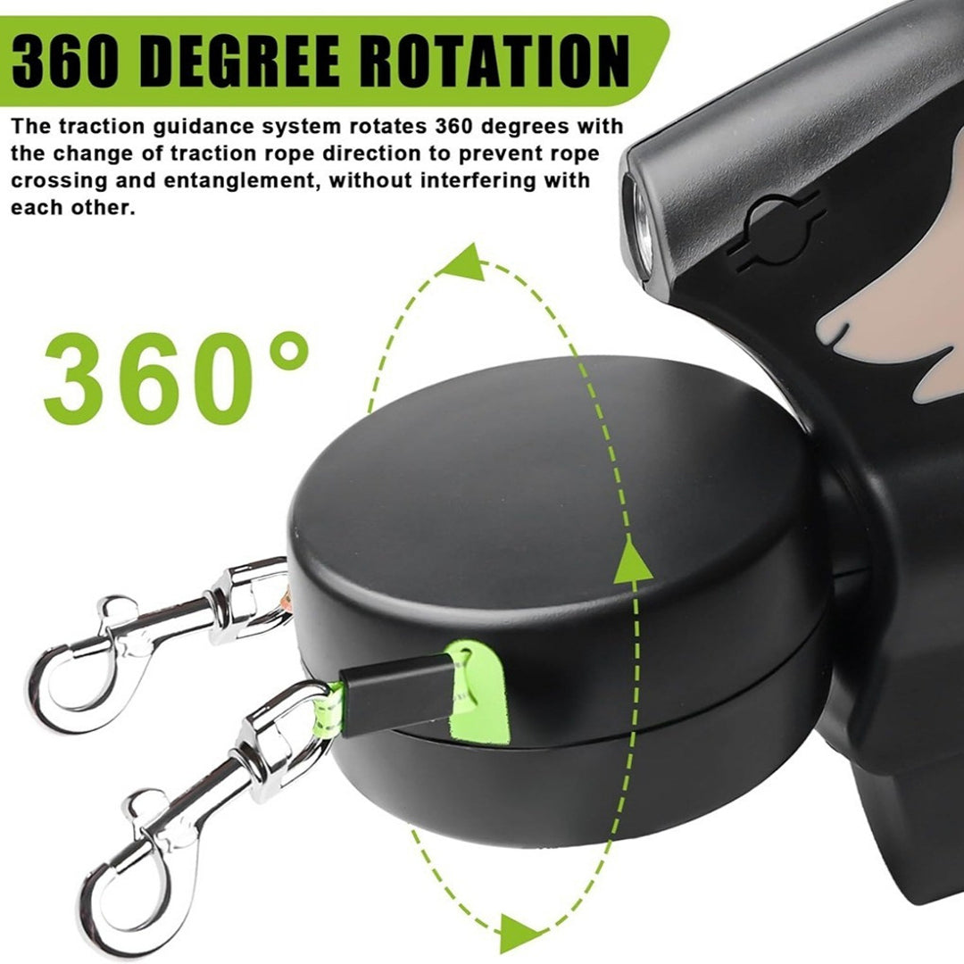 One-to-two Automatic Retractable Multi-functional Dog Leash With Lights