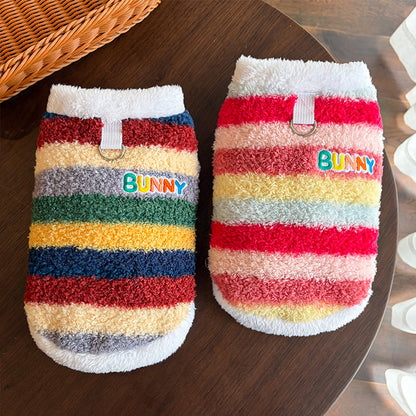 Fleece-Lined Rainbow Knitted Cotton Sweater for Dogs and Cats