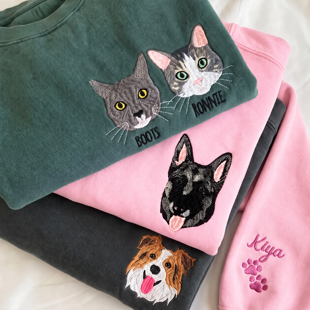 Custom Minimalist Pet Face Embroidered Sweatshirt