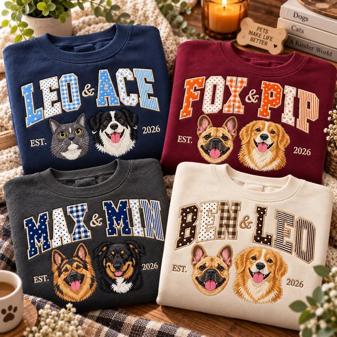 Custom Two-Pet Portrait Name Sweatshirt