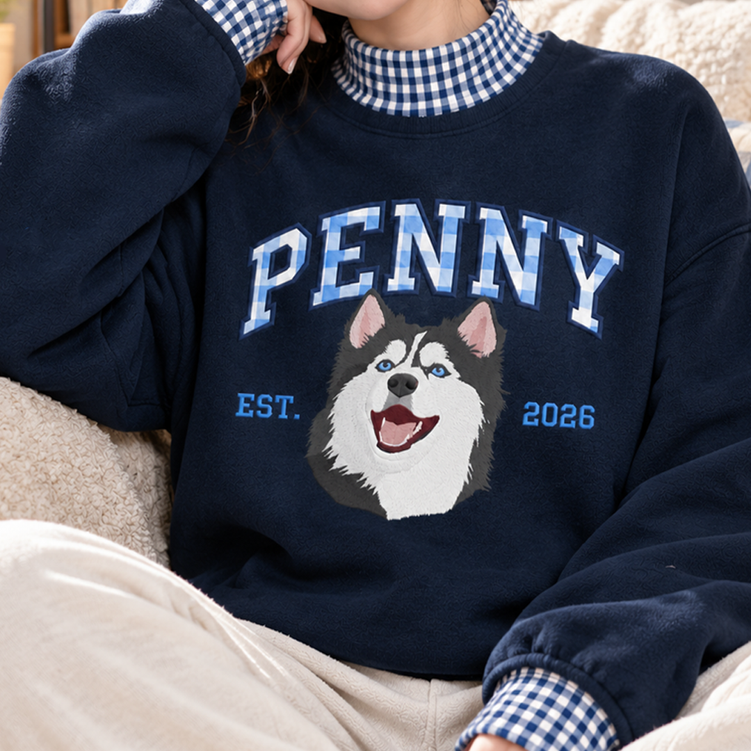 Custom Gingham Letter Mom Pet Portrait Mock Neck Sweatshirt