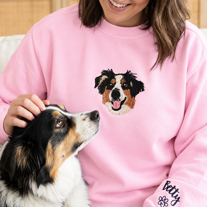 Custom Minimalist Pet Face Embroidered Sweatshirt