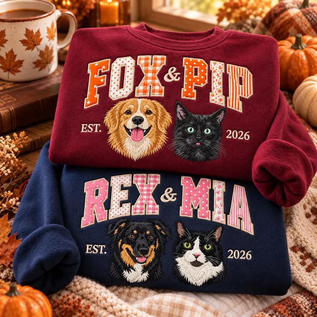 Custom Two-Pet Portrait Name Sweatshirt