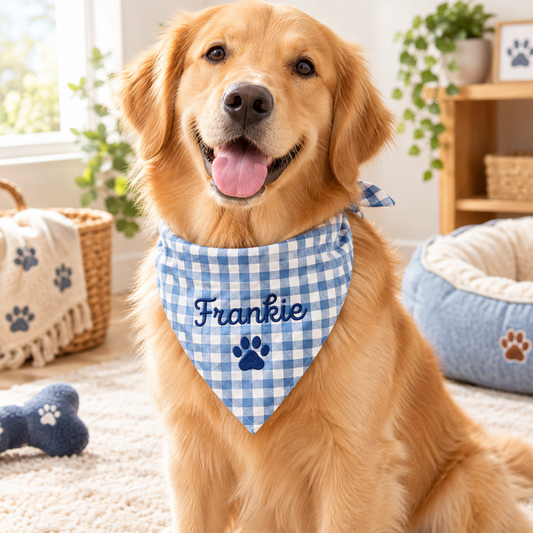 Personalized Embroidered Gingham Pet Bandana