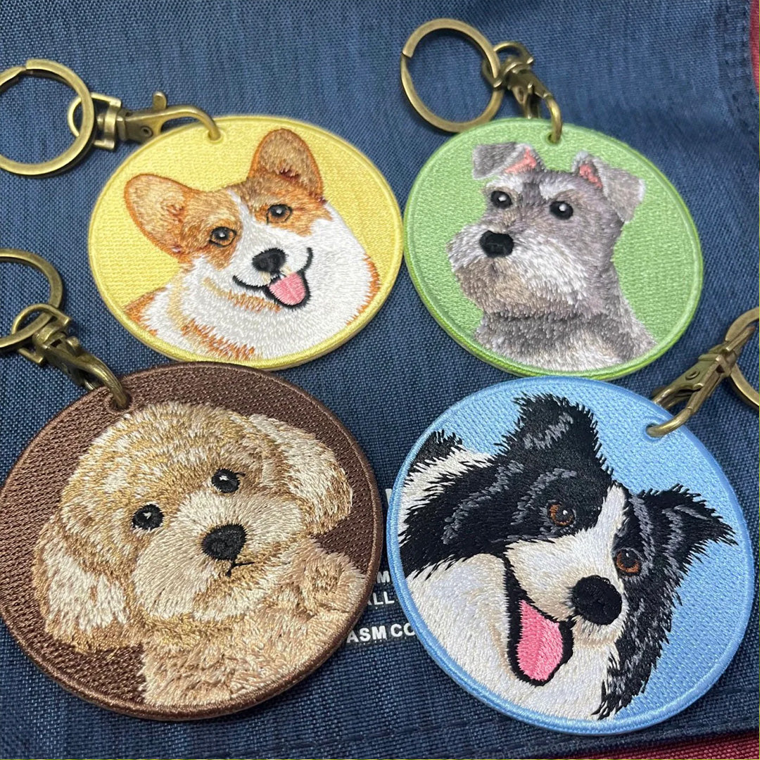 Personalized Custom Embroidered Pet Portrait Keychain
