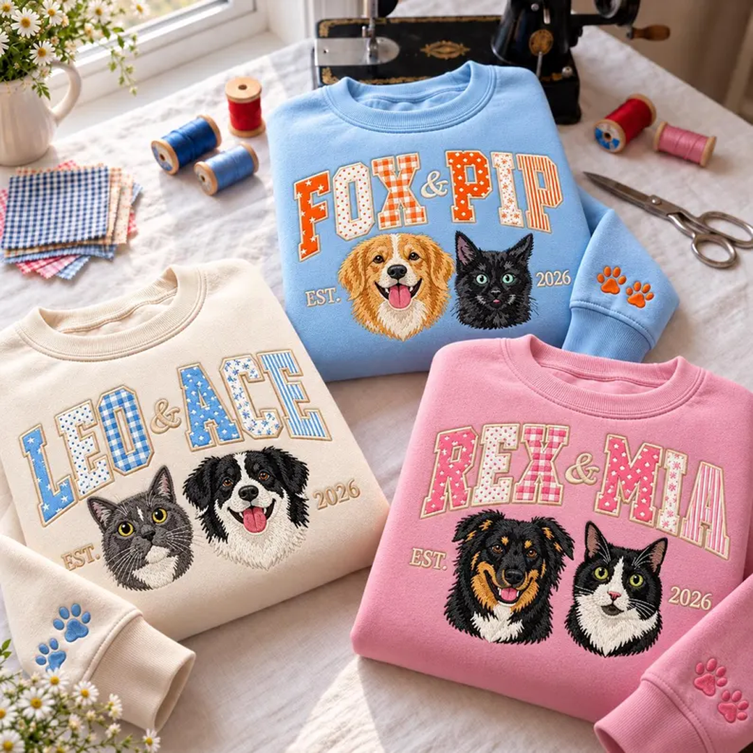 Custom Two-Pet Portrait Name Sweatshirt