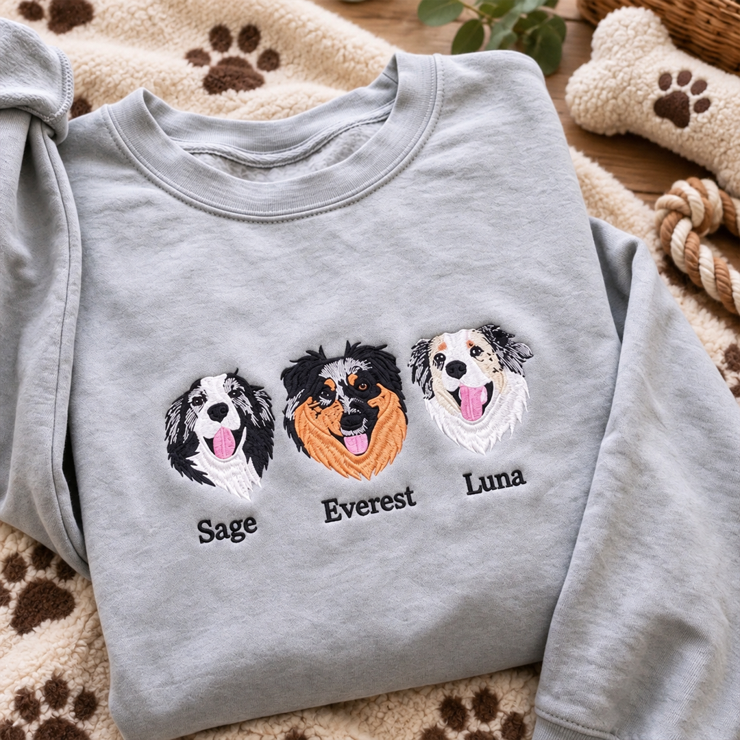 Custom Minimalist Pet Face Embroidered Sweatshirt