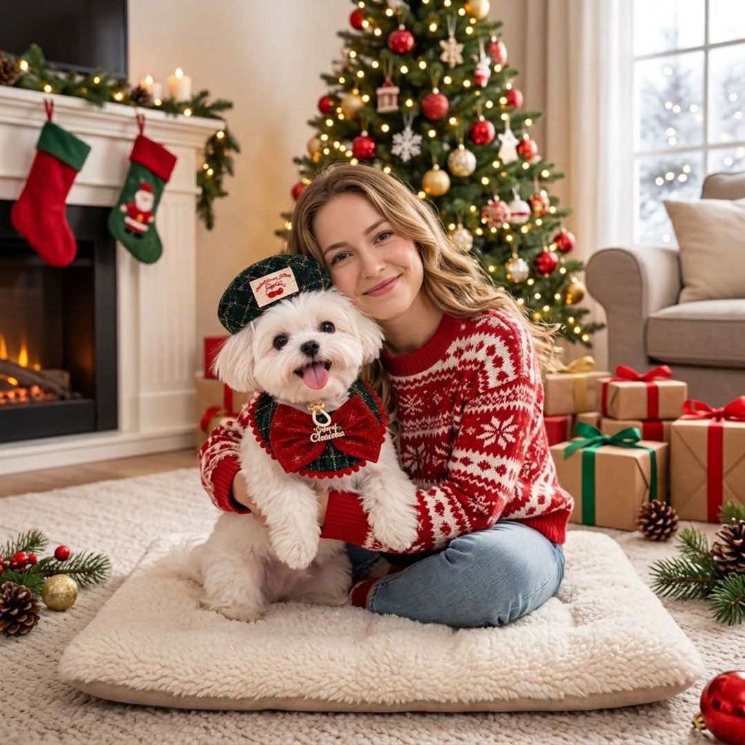 Christmas Velvet Dog & Cat Hat, Pet Collar