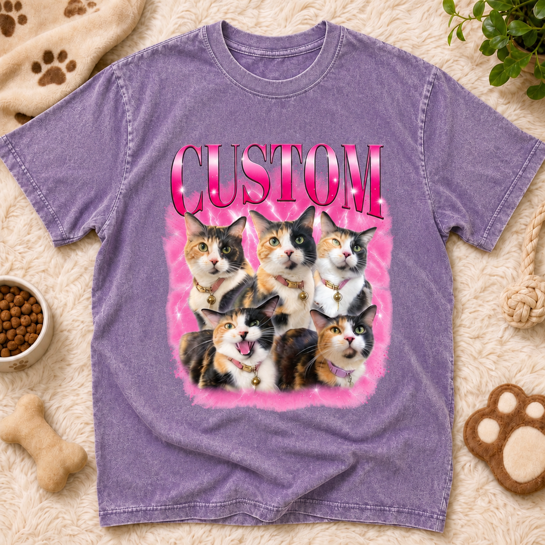 Custom Big Name Pet Portrait Washed T-Shirt