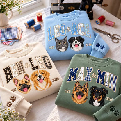 Custom Two-Pet Portrait Name Sweatshirt