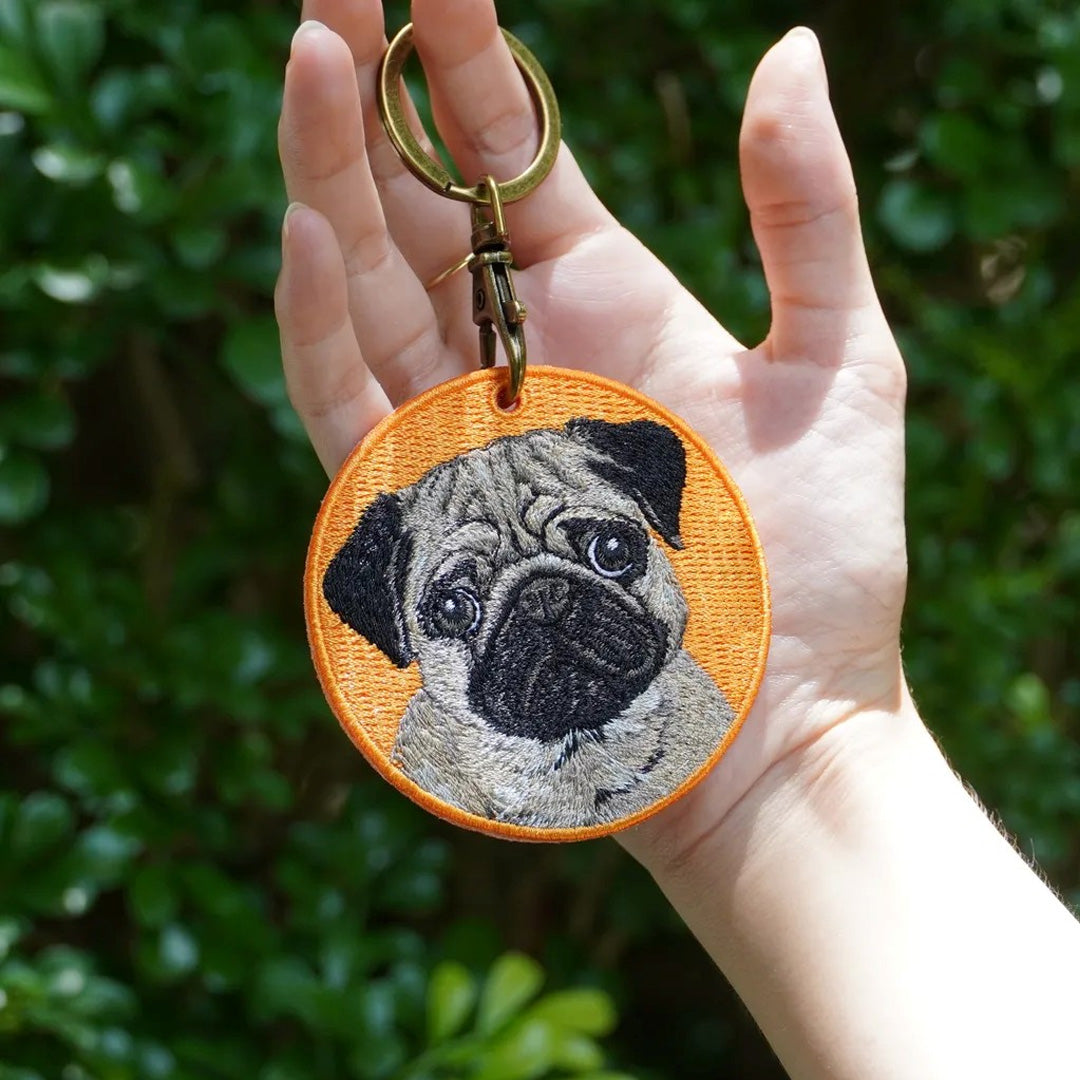 Personalized Custom Embroidered Pet Portrait Keychain