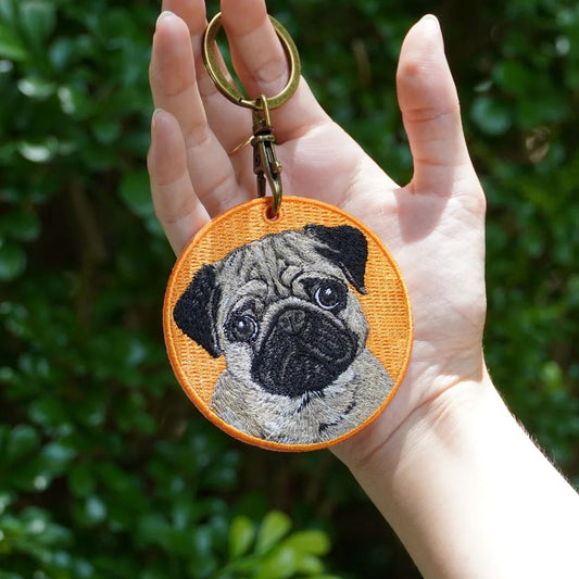 Personalized Custom Embroidered Pet Portrait Keychain