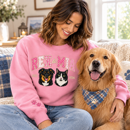 Custom Two-Pet Portrait Name Sweatshirt