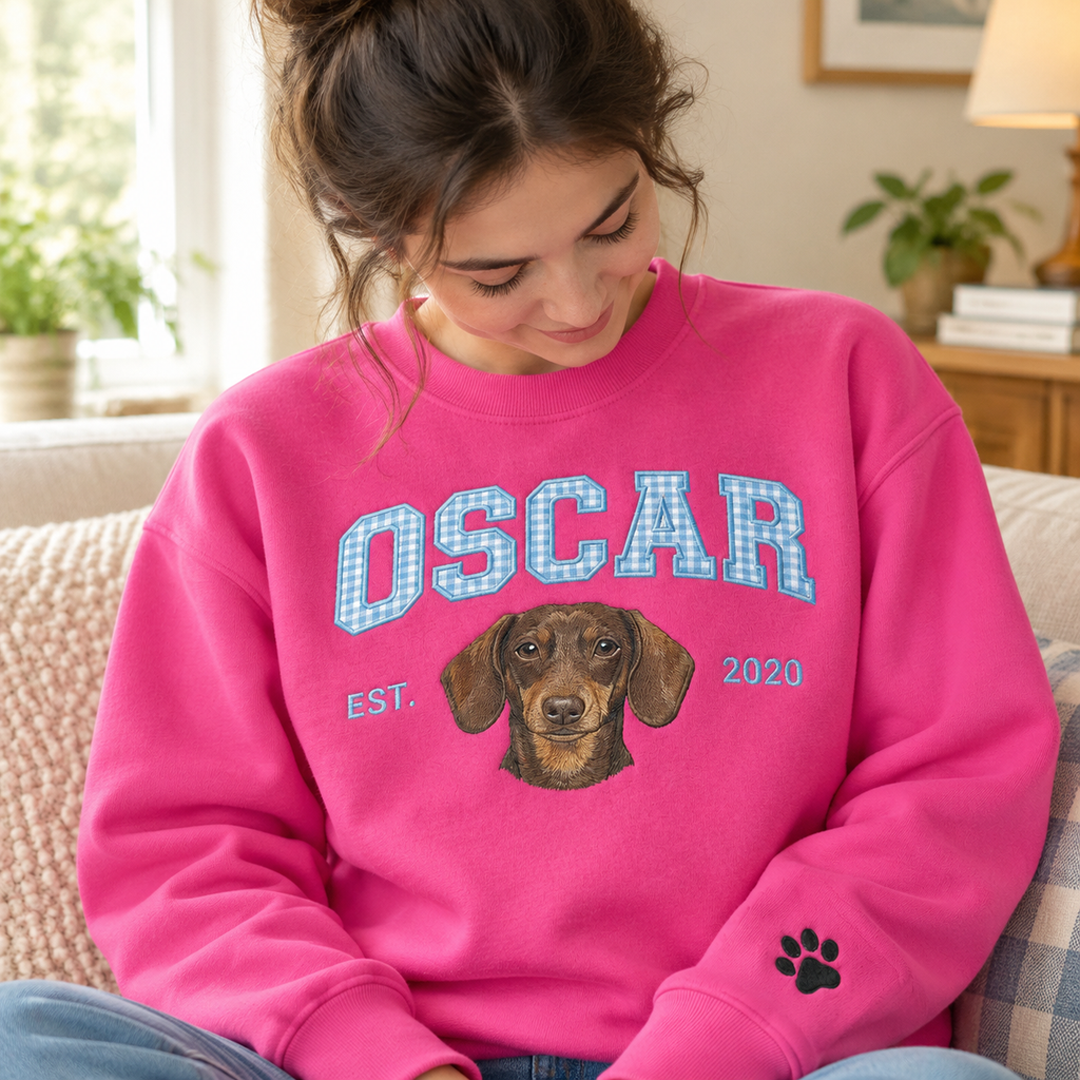 Custom Varsity Name Pet Portrait Sweatshirt