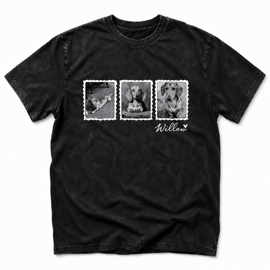Custom Photo Stamp Pet Portrait Washed T-Shirt