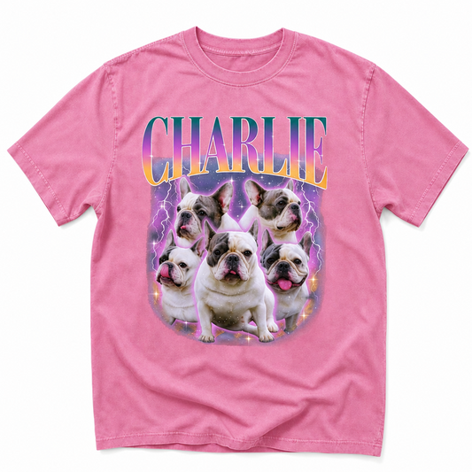 Custom Lightning Pet Portrait Washed T-Shirt