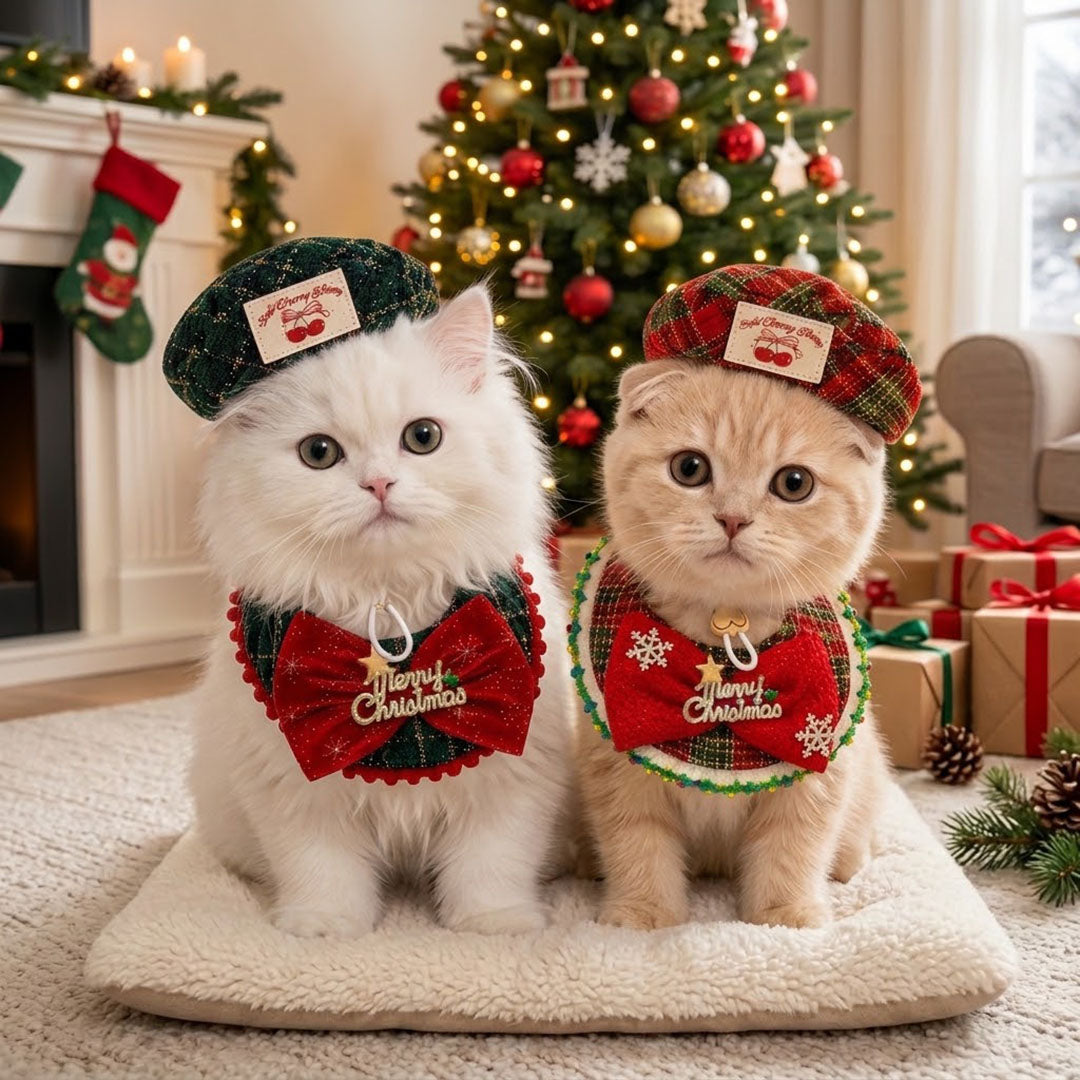 Christmas Velvet Dog & Cat Hat, Pet Collar