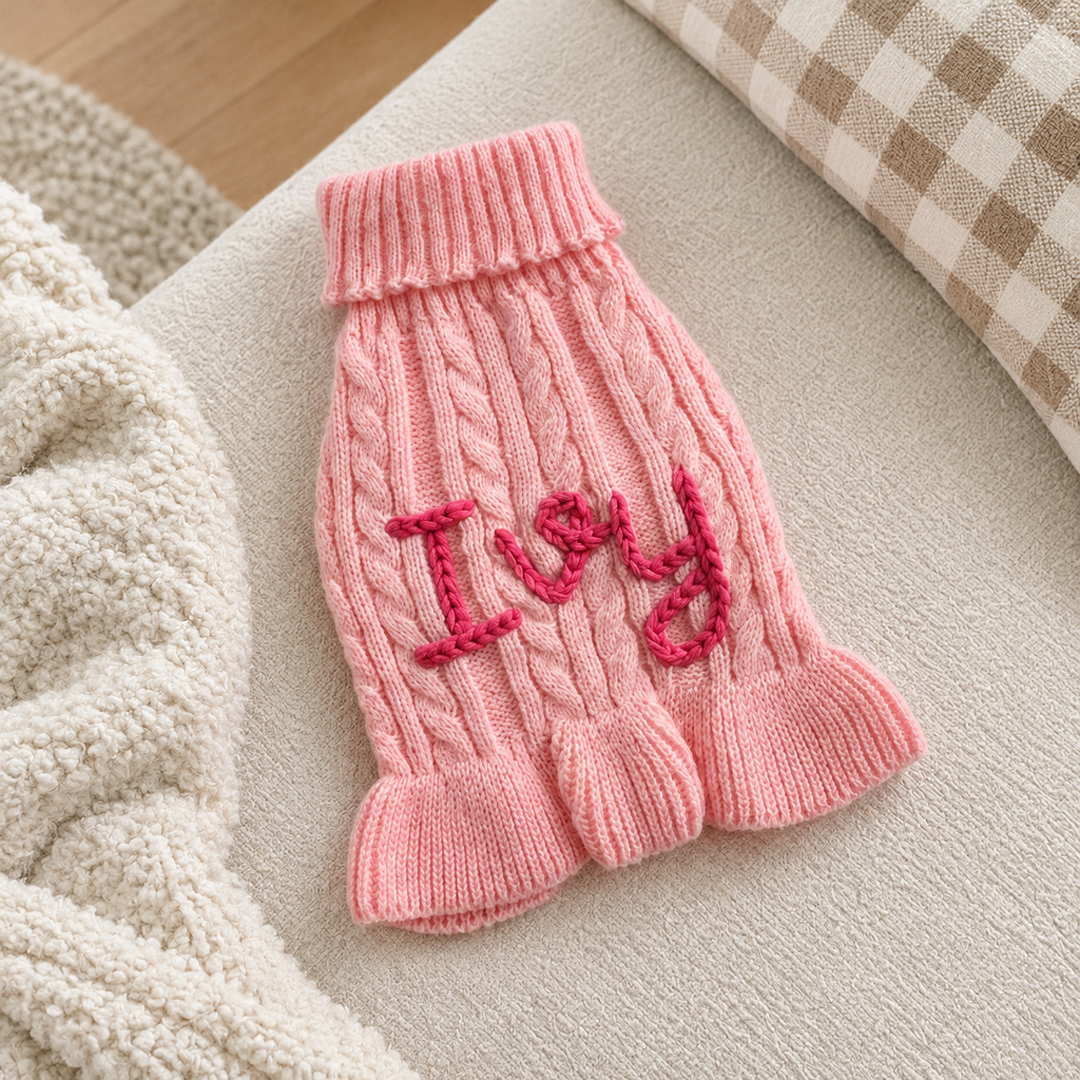 Personalized Ruffle Cable Knit Pet Sweater Dress