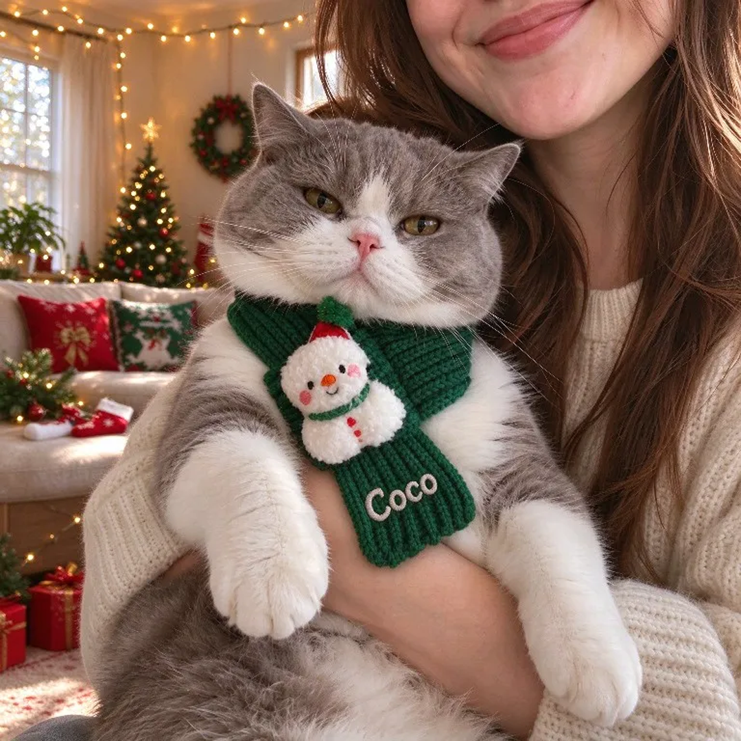 Personalized Knit Christmas Pet Scarf
