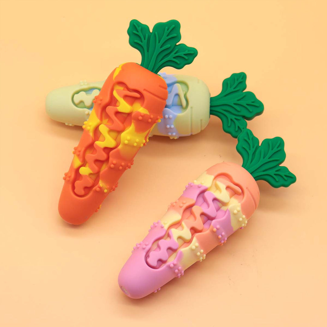 Silicone Carrot Dog Toy for Chewing, Teething, and Self-Amusement