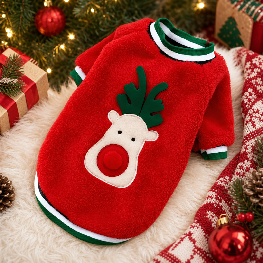 Personalized Fuzzy Reindeer Christmas Pet Sweater