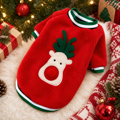 Personalized Fuzzy Reindeer Christmas Pet Sweater
