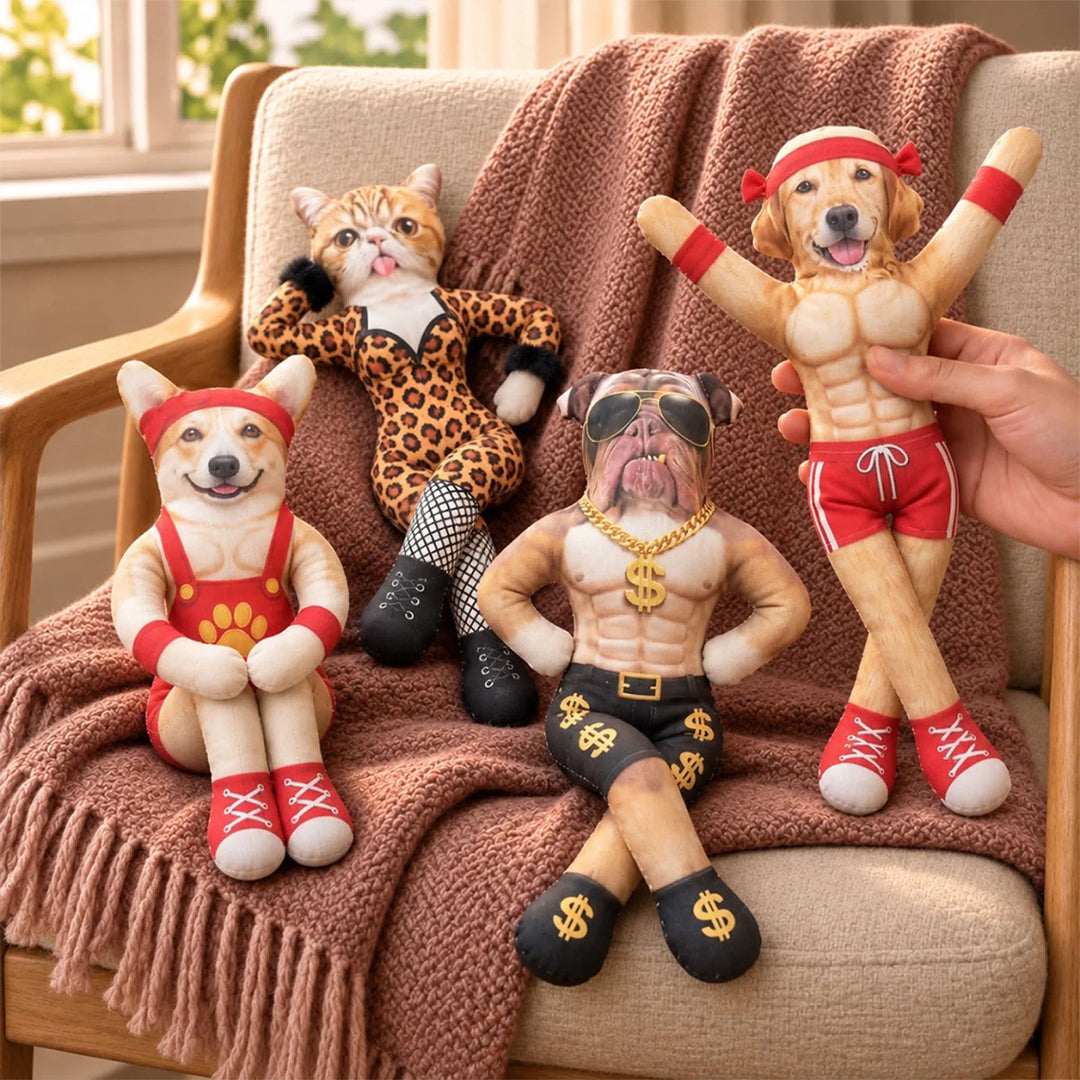 Personalized Funny Pet Poseable Plush Doll with Pet Photos