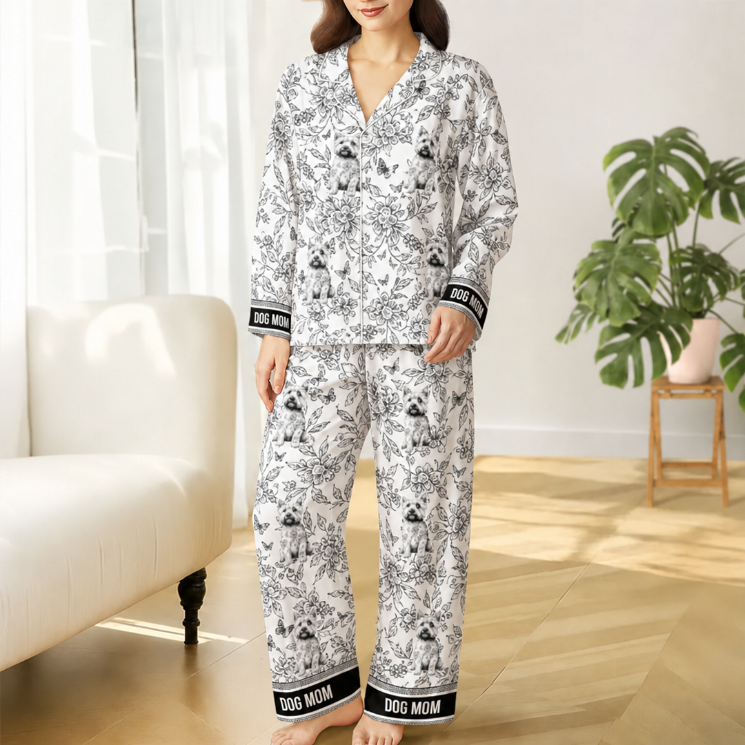 Personalized Dog Mom Toile Pajama Set