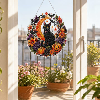 Puptailor Halloween Black Cat and Moon DIY Diamond Art Hanging Ornament Kit