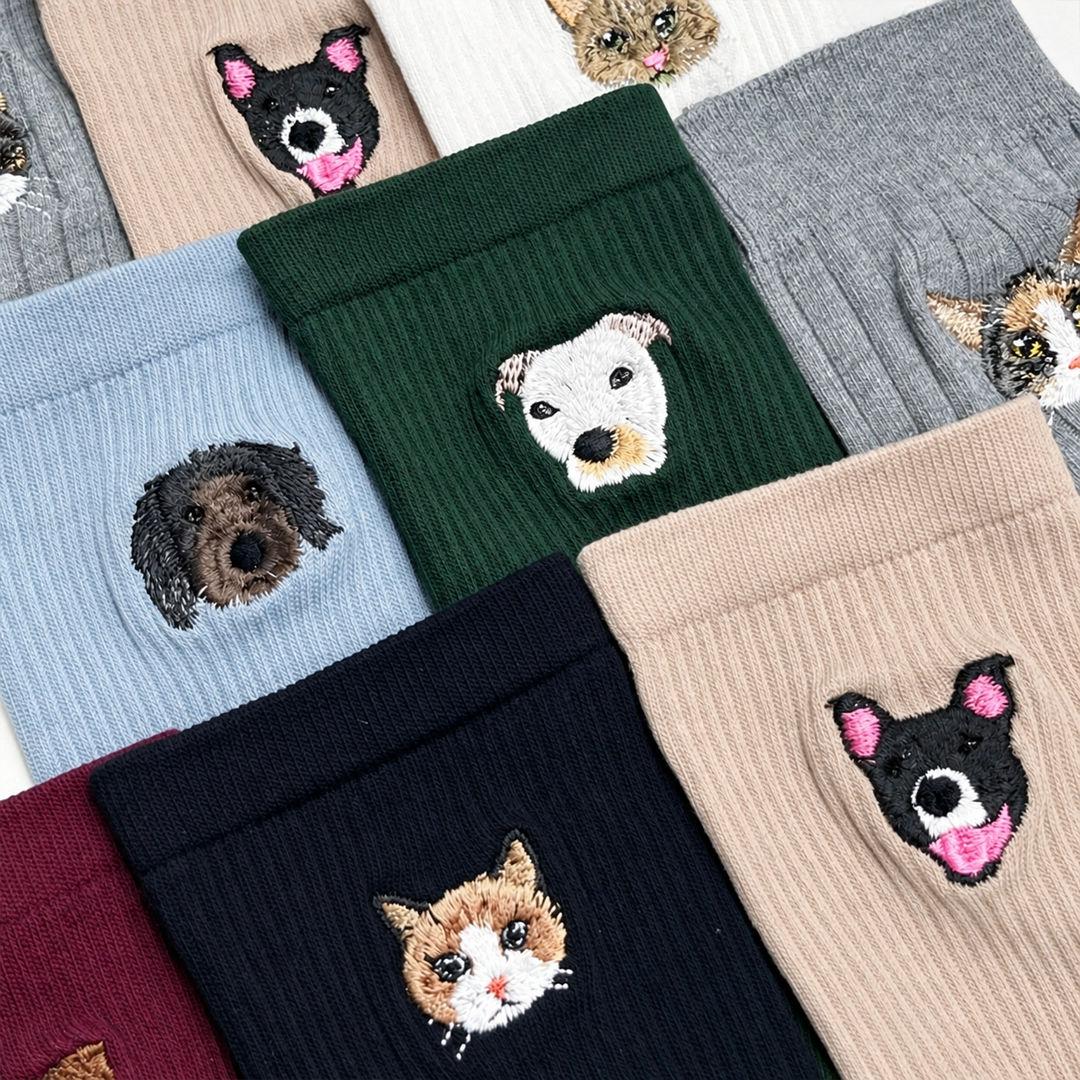 Custom Realistic Pet Portrait Socks with Name