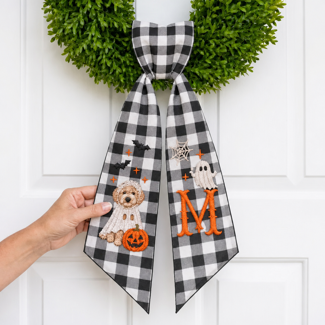 Personalized Halloween Wreath Sash-Pet Portrait And Name
