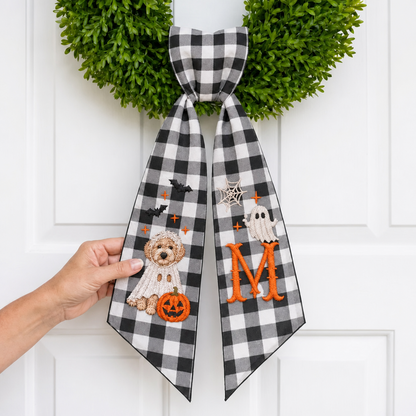 Personalized Halloween Wreath Sash-Pet Portrait And Name