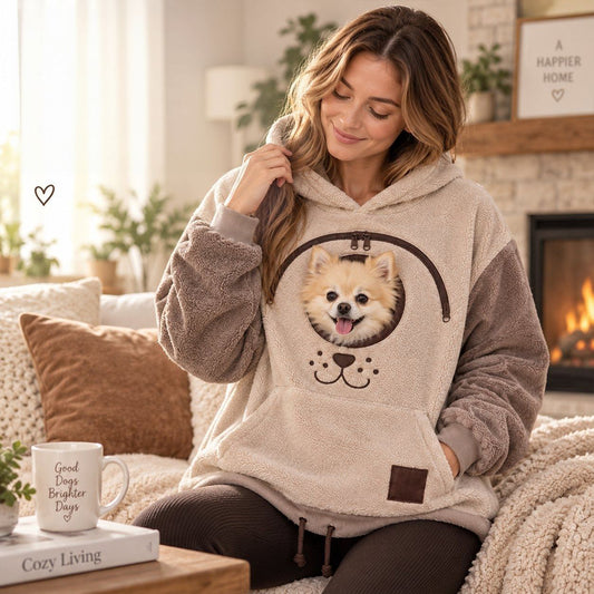 Peekaboo Zip Pouch Sherpa Pet Carrier Hoodie