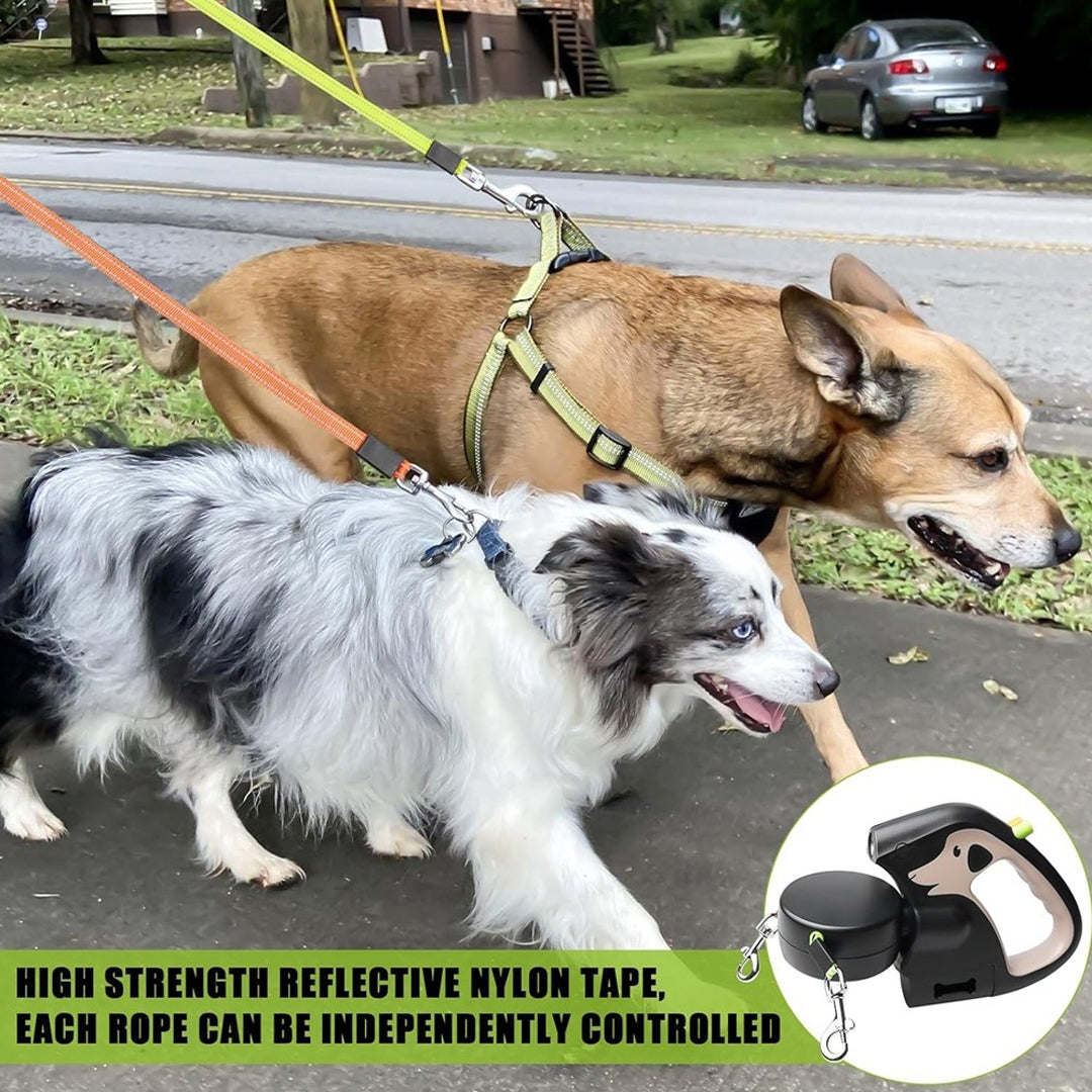One-to-two Automatic Retractable Multi-functional Dog Leash With Lights
