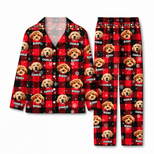 Custom Pet Portrait Christmas Pajama Set with Name