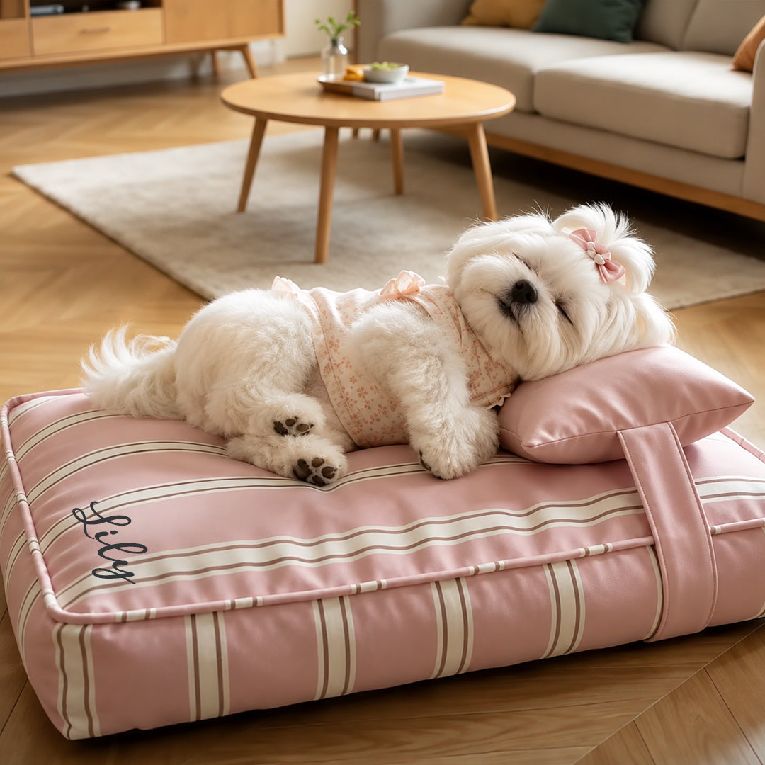 Personalized Striped Pet Bed with Pillow