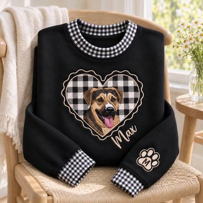 Custom Gingham Heart Pet Portrait Mock Neck Sweatshirt