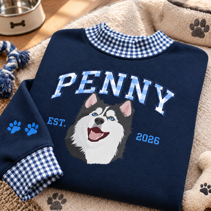 Custom Gingham Letter Mom Pet Portrait Mock Neck Sweatshirt