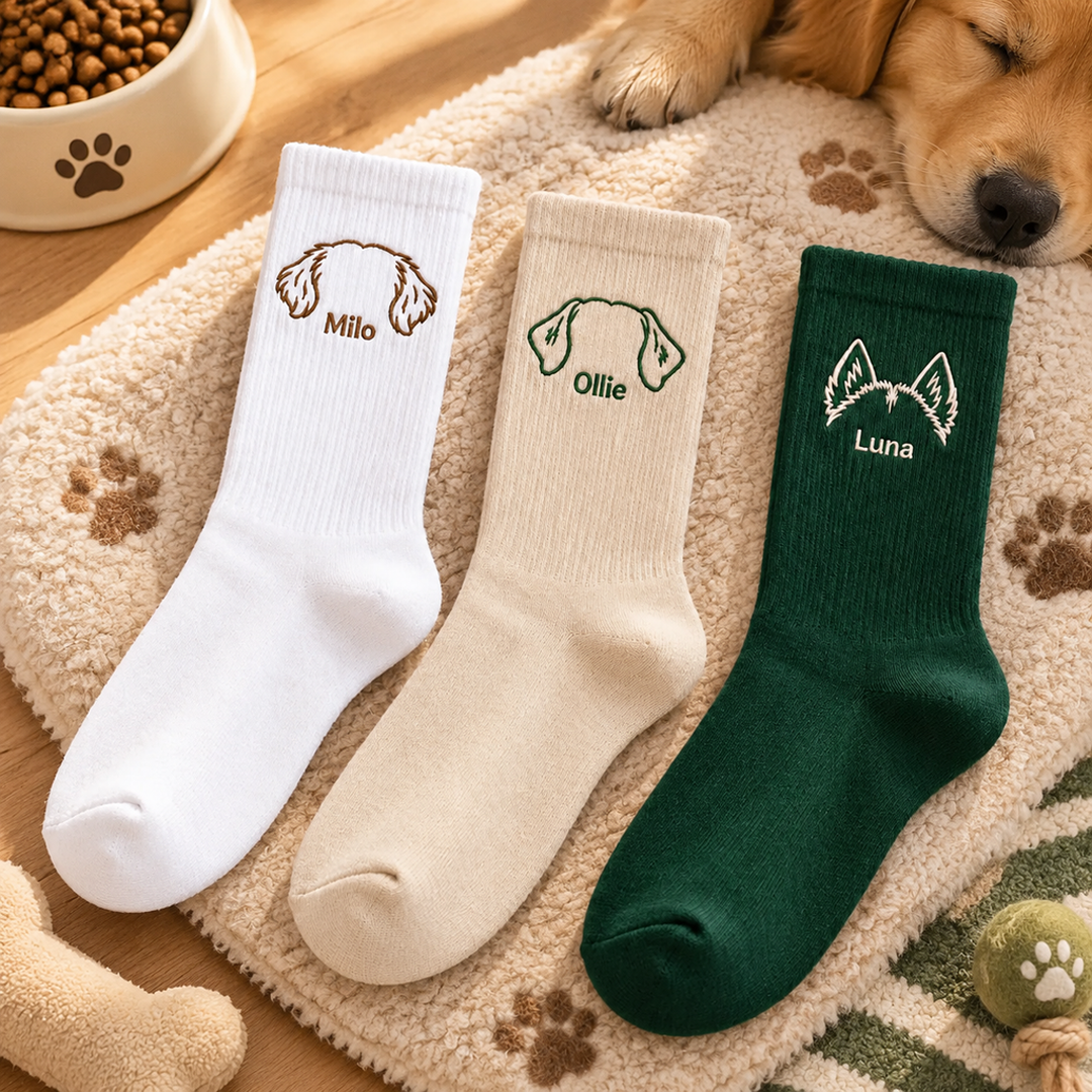 Personalized Dog Ear Embroidered Crew Socks