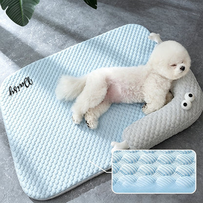Personalized Summer Cooling Pet Bed with Neck Support Pillow