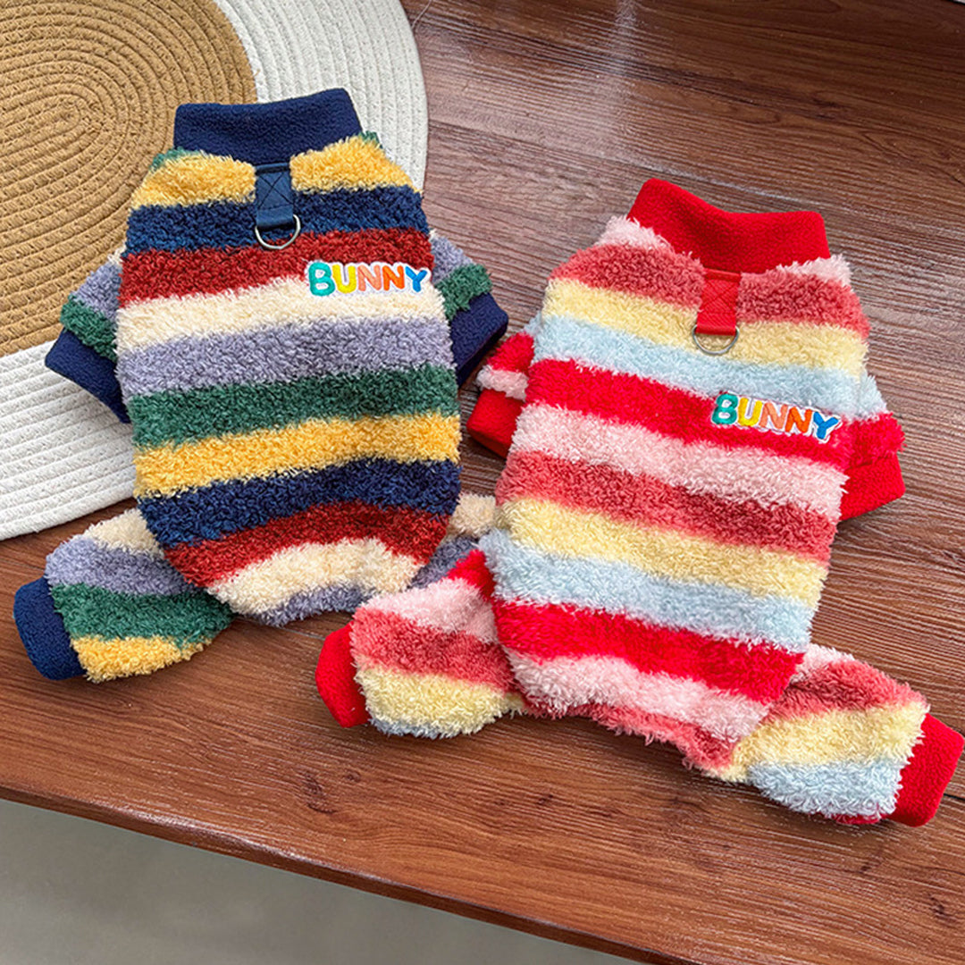 Fleece-Lined Rainbow Knitted Cotton Sweater for Dogs and Cats