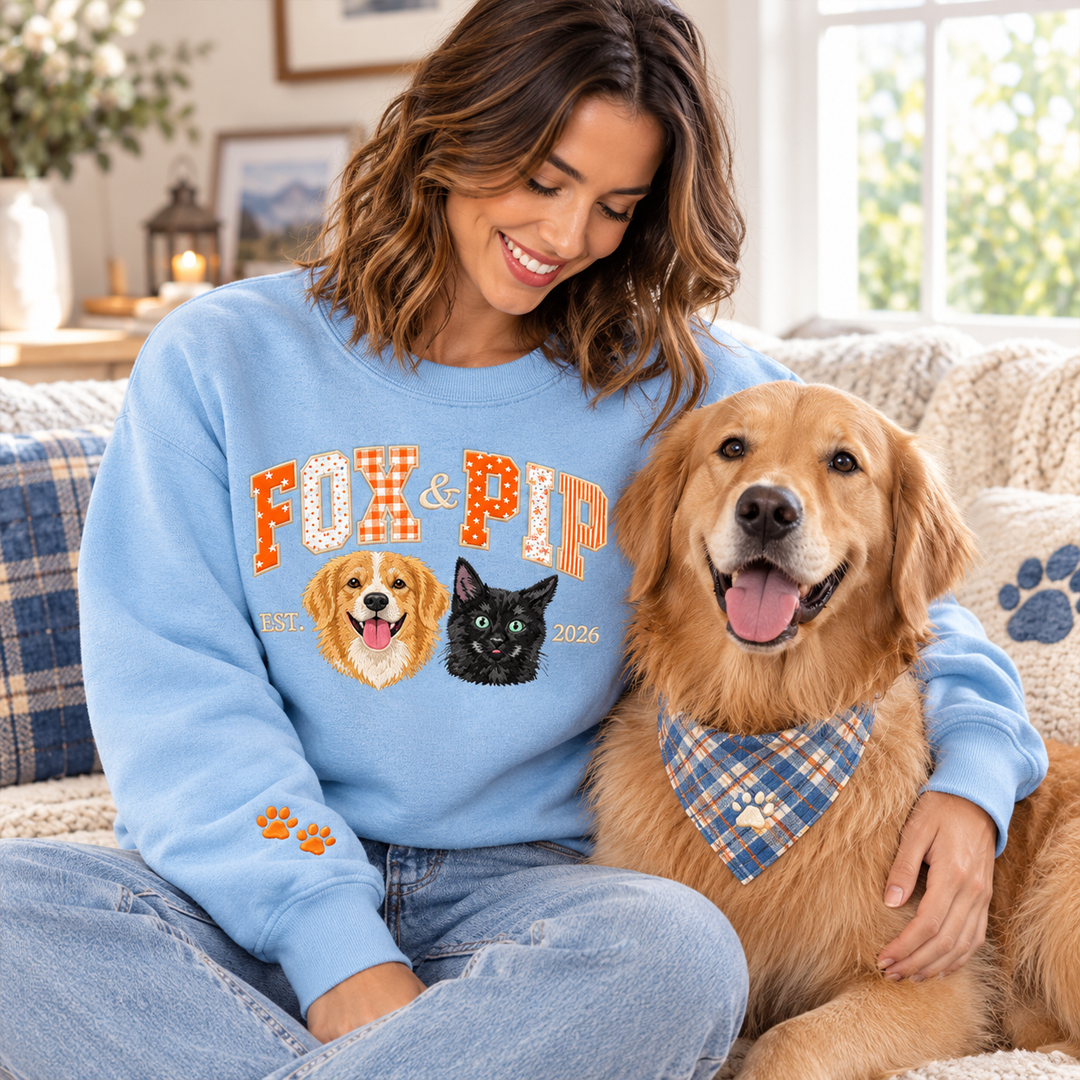 Custom Two-Pet Portrait Name Sweatshirt