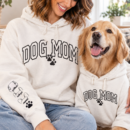Custom Dog Mom Hoodie with Pet Names on Sleeve