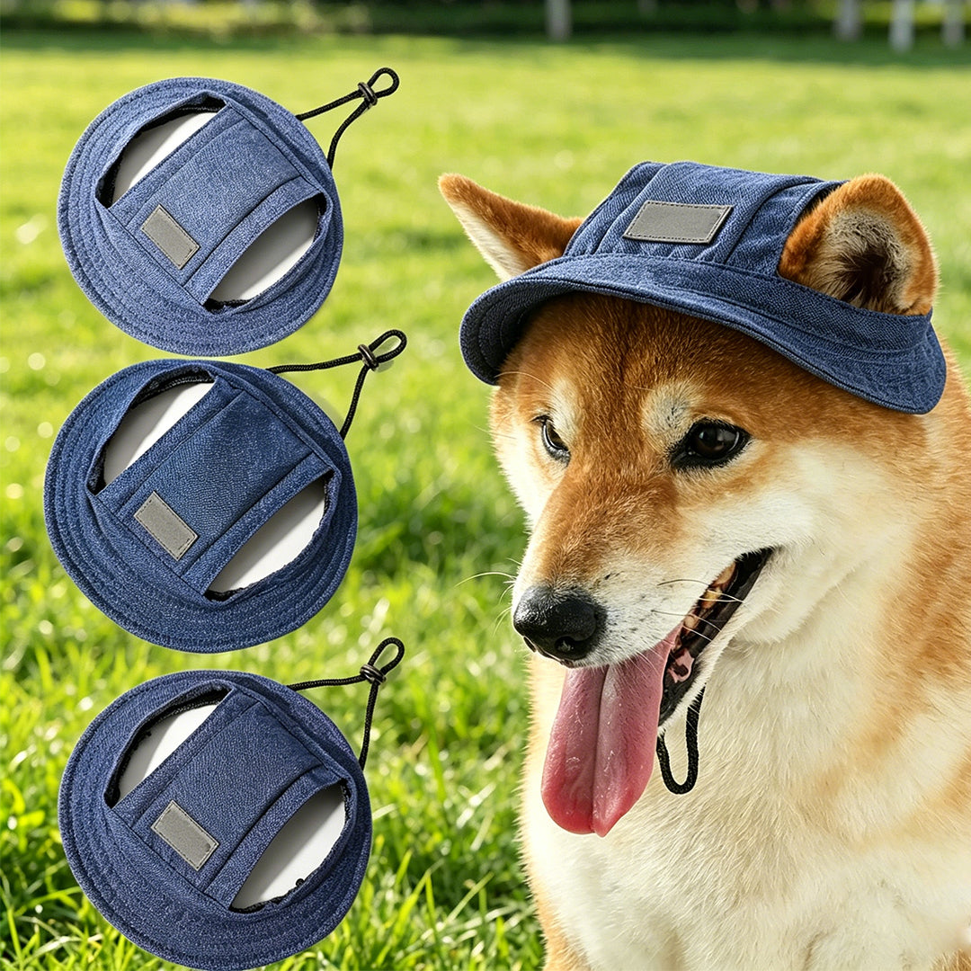 Personalized Custom Ear-Hole, Sun-Protective, Linen-Look Denim-Style Sun Hat for Dogs