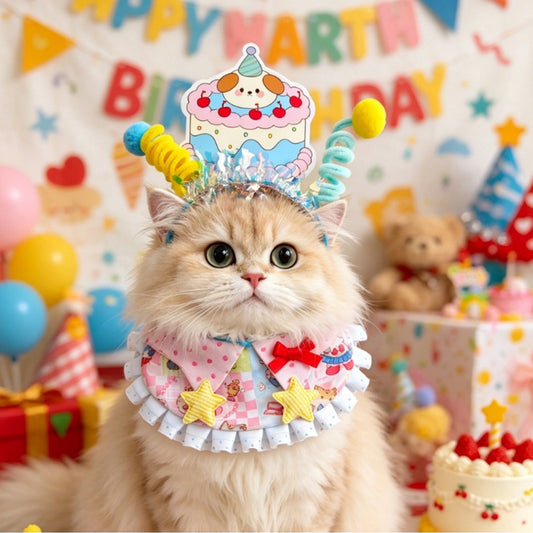 Birthday Cake Headband & Bandana Set for Pets