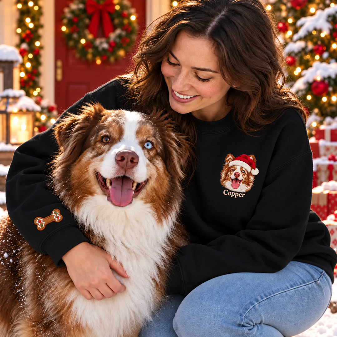 Custom Santa Hat Pet Portrait Christmas Sweatshirt