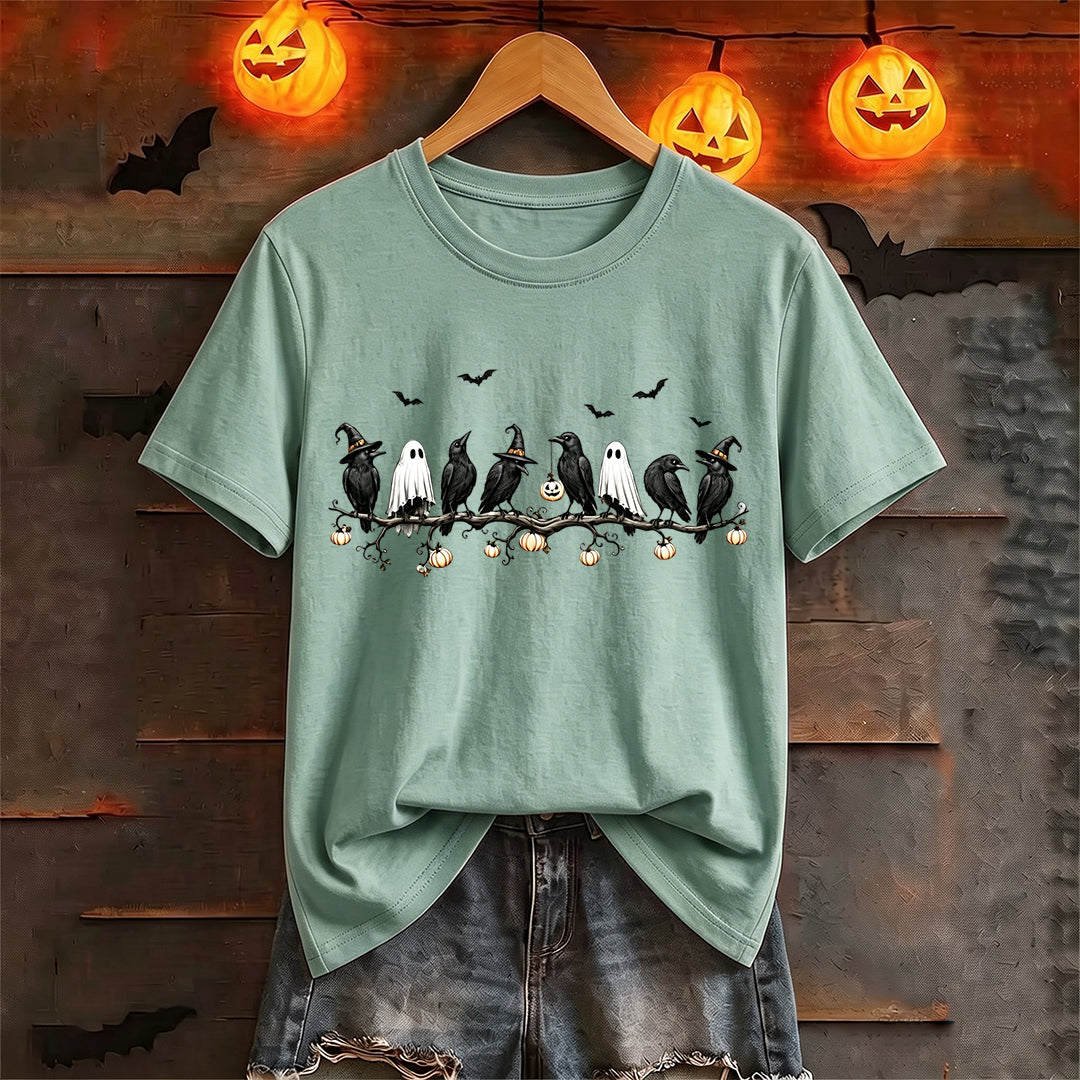 Puptailor Personalized Halloween Crow Ghost Pumpkin Branch Graphic T‑Shirt